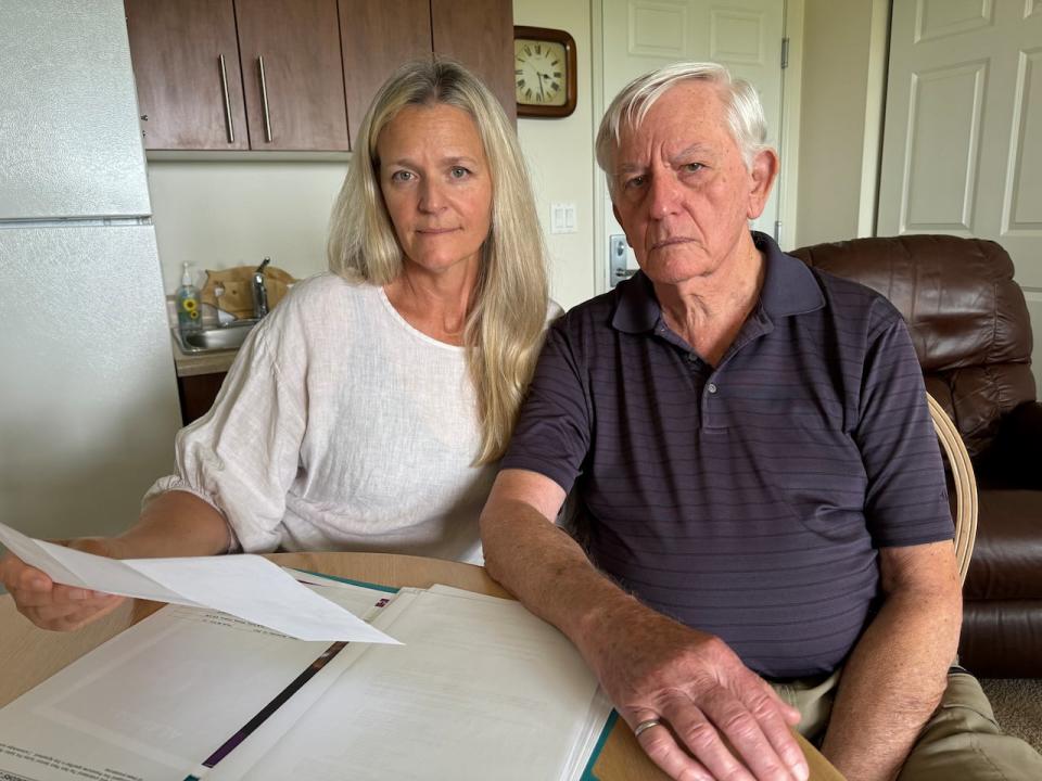 89-year-old Ernie Jackiw, right, and daughter Leah De Leo in his new apartment. Jackiw also left his home at Park Place after being told his monthly fees would go up from  $3,200 a month to about $6,300. 