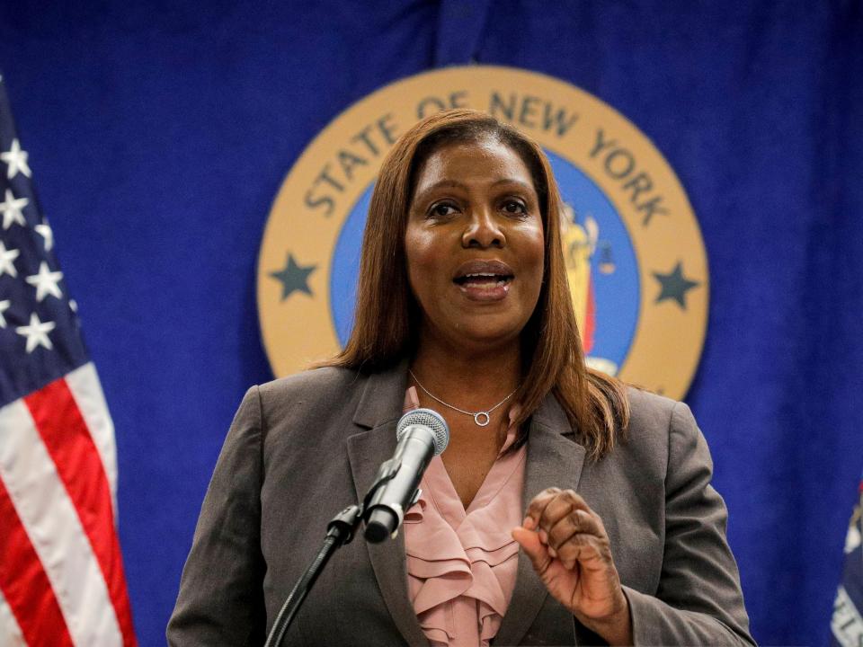 New York State Attorney General, Letitia James, speaks during a news conference, to announce criminal justice reform in New York City, U.S., May 21, 2021.