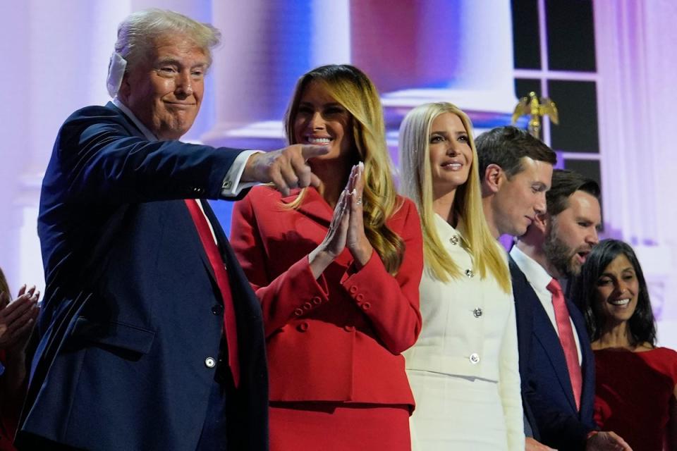 Trump celebrates onstage with his family after he accepted the GOP nomination for president. But many Democrats saw in his speech a glimmer of hope for their own party (AP)