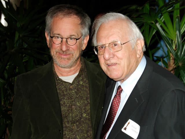 <p>SGranitz/WireImage</p> Steven Spielberg and his father Arnold during the 78th Annual Academy Awards Nominees Luncheon