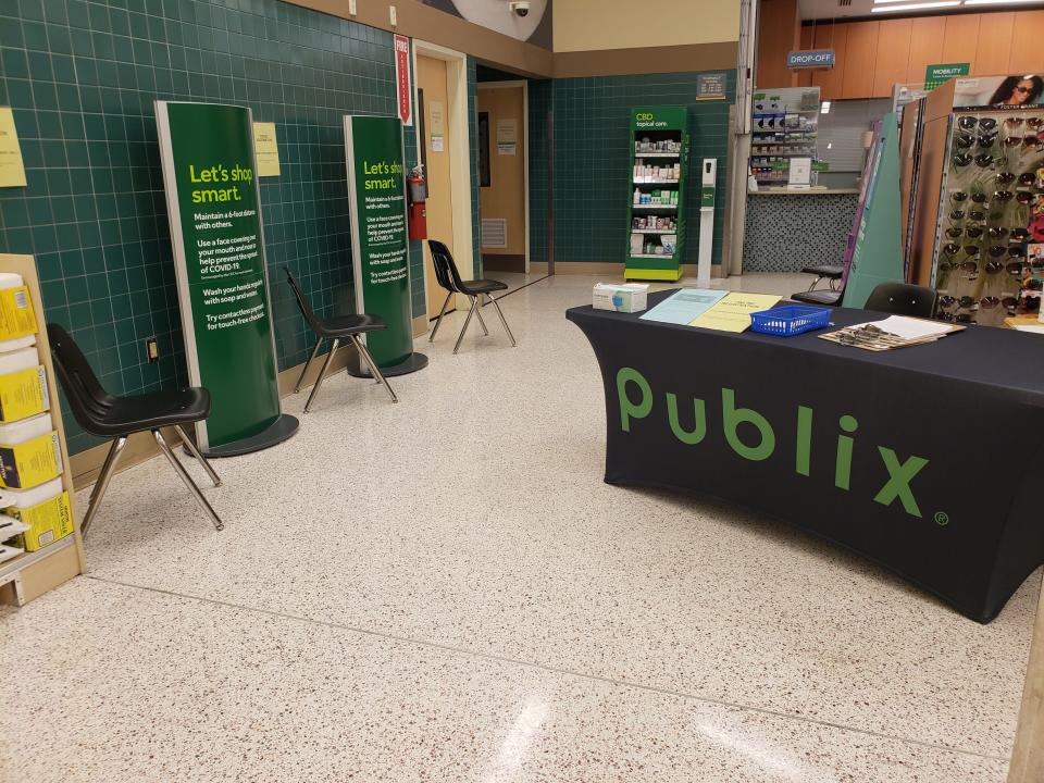 On Jan. 21, 2021, there is no line waiting for Moderna COVID-19 vaccines at a Publix pharmacy in Jensen Beach, Fla.