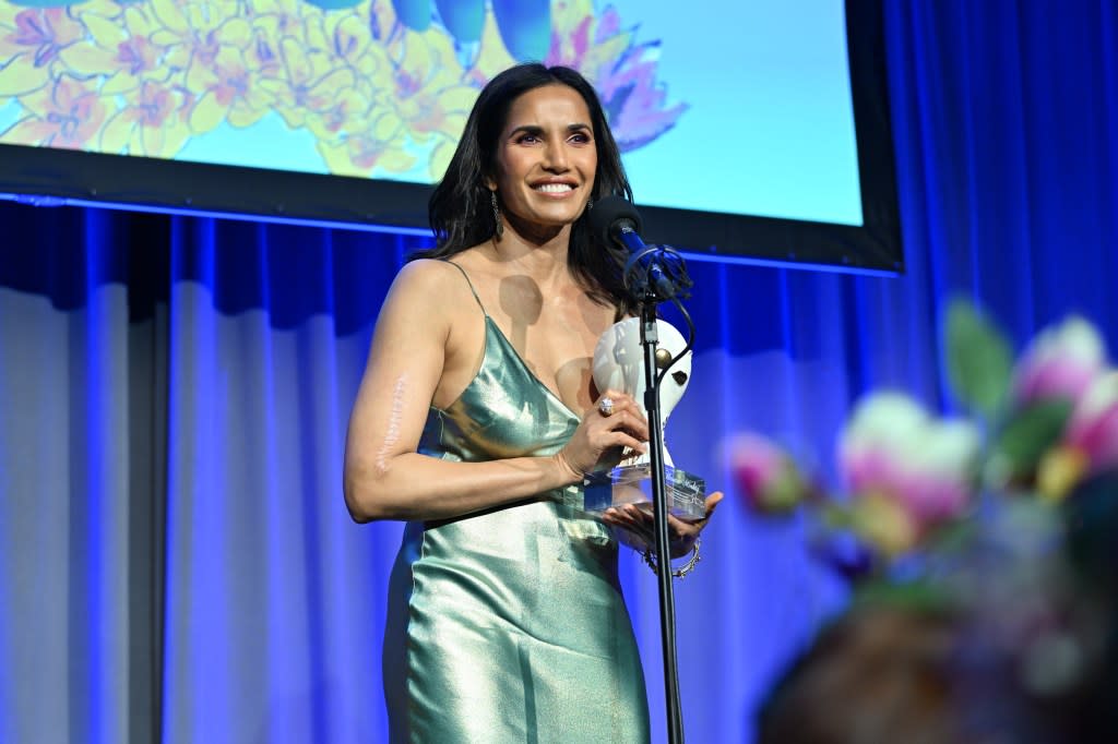 NEW YORK, NEW YORK - MAY 23: <span class="caas-xray-inline-tooltip"><span class="caas-xray-inline caas-xray-entity caas-xray-pill rapid-nonanchor-lt" data-entity-id="Padma_Lakshmi" data-ylk="cid:Padma_Lakshmi;pos:1;elmt:wiki;sec:pill-inline-entity;elm:pill-inline-text;itc:1;cat:MediaPersonality;" tabindex="0" aria-haspopup="dialog"><a href="https://search.yahoo.com/search?p=Padma%20Lakshmi" data-i13n="cid:Padma_Lakshmi;pos:1;elmt:wiki;sec:pill-inline-entity;elm:pill-inline-text;itc:1;cat:MediaPersonality;" tabindex="-1" data-ylk="slk:Padma Lakshmi;cid:Padma_Lakshmi;pos:1;elmt:wiki;sec:pill-inline-entity;elm:pill-inline-text;itc:1;cat:MediaPersonality;" class="link ">Padma Lakshmi</a></span></span> attends the Full Bloom: The 2023 Moth Ball Honoring Hasan Minhaj at Pier 60 on May 23, 2023 in New York City. (Photo by Roy Rochlin/Getty Images for The Moth)