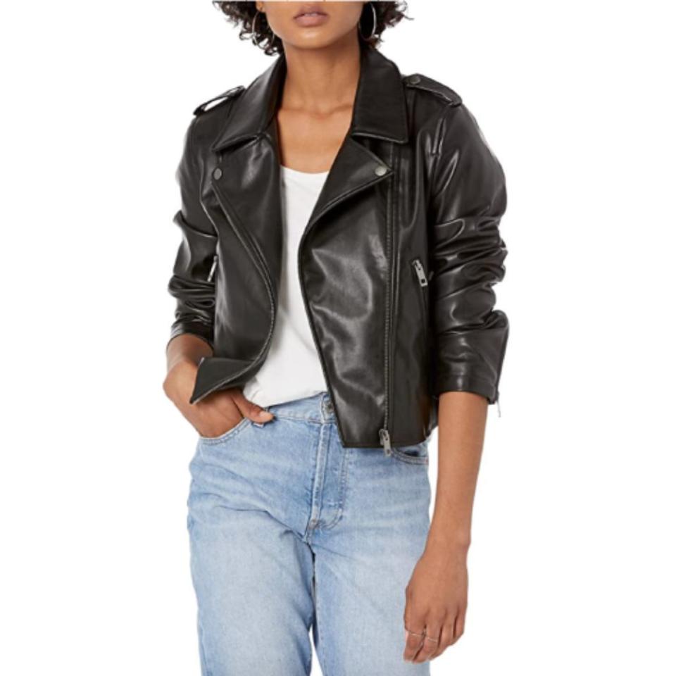 3) Heather Faux-Leather Moto Jacket