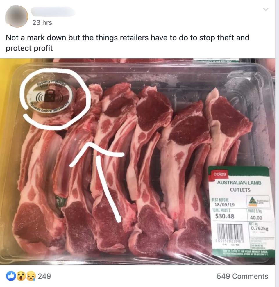 The photo which was uploaded to a Facebook group showing the culets with as security tag. Source: Facebook / Markdown Addicts Australia