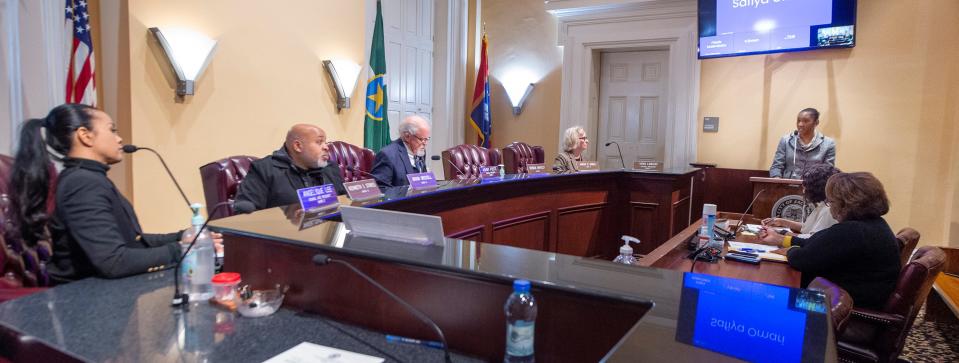 Jackson City Council members present during a special meeting Thursday, Nov. 17, 2022, listen as city attorney Torri Martin, right, suggests the council go into special session to finalize the details of an agreement between the EPA and the city of Jackson on how the city water system will be run.