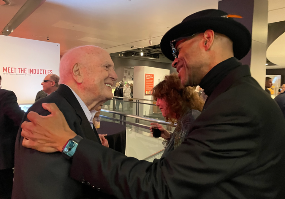 Mike Stoller and Jimmy Jam at the Songwriters Hall of Fame reception at the Grammy Museum (Chris Willman/Variety)