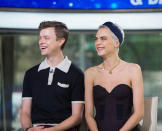 <p>Rihanna’s <em>Valerian</em> co-star Cara Delevingne made an appearance on the <em>Today </em>show. Hairstylist Mara Roszak outfitted the actress’s platinum pixie with a Jennifer Behr Turban Headwrap for a simple, yet chic touch. (Photo: todayshow/Instagram) </p>