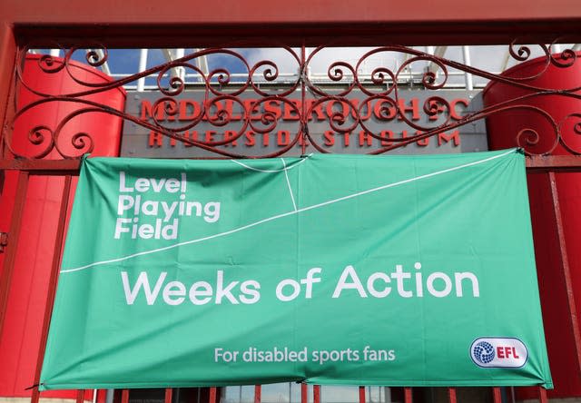 A Level Playing Field campaign sign on the gates outside Middlesbrough's Riverside Stadium 
