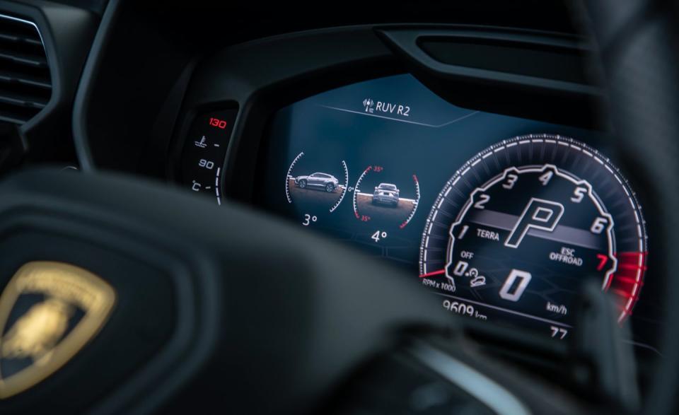 <p>Its V-8 barks to life with a bit of theater, but the engine vanishes into the German stoicism that overarches the Urus's Strada (street) mode at cruising speeds.</p>