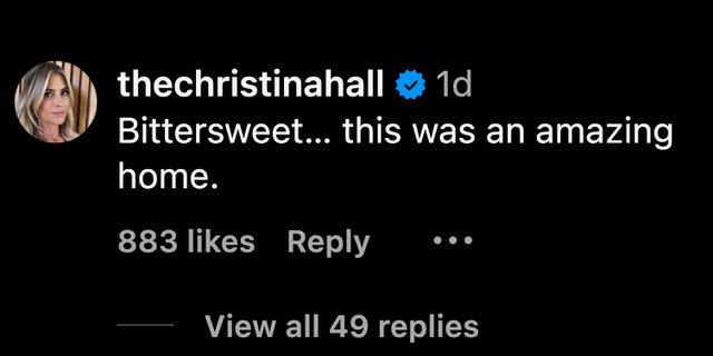 Christina Hall comments on her realtor's post about her home