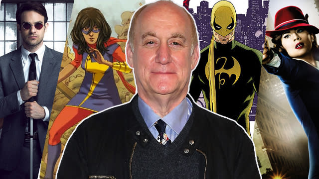 “My life is Comic-Con, basically. Every day is Comic-Con.” <strong> Jeph Loeb</strong>, Head of Television for Marvel, is just getting off a work call when he arrives at the Hard Rock Hotel in San Diego for our interview. Even as he expertly maneuvers the crowds and craziness of this year’s convention, his mind is pulling double duty, holding things down back at the office. “It’s the best kind of fun,” he says. “We went from being a television division that had one show, with <em>S.H.I.E.L.D.</em>, and now there are five that are going simultaneously," he continued. "It’s like we opened the other doors to the circus and all the animals got out.” <strong> WATCH: Hayley Atwell tells ET what it takes to be an 'Agent Carter' badass</strong> Still, Loeb set aside an hour to sit down with me to discuss all things Marvel, including <em>Agents of S.H.I.E.L.D.</em>, <em> Agent Carter</em>, <em>Inhumans</em>, <em>Daredevil</em> season two, <em>Jessica Jones</em>, <em>Luke Cage</em>, <em>Iron Fist</em>, <em>The Defenders</em> team-up series, and even Kamala Khan, the Internet’s favorite new superhero. Marvel Studios <strong> Let’s start with <em>Agent Carter</em>, which at times almost feels like a niche show within a niche show, considering it's set in a post-World War II period, and of all the shows you have on ABC, it feels the most adult. What was the first inkling that this would work as a series? </strong> Look, we make shows that are best for the character. We don’t ever start from, "Who’s the show for?" I think that makes us a little bit different. So yes, if you look at the shows that we’re doing, <em>S.H.I.E.L.D.</em> is not the same as <em>Carter </em>is not the same as <em>Daredevil</em> is not the same as <em>Jessica Jones</em>. They shouldn’t be. And wait till you get a hold of <em>Luke Cage</em>. Each show has its own feel to it. But by the same token, we want them to feel like they’re still part of the Marvel Universe. That’s the most important thing about it. The example that I always go to — and I can do it now with our shows, because you couldn’t have two more different shows than <em>S.H.I.E.L.D.</em> and <em>Daredevil</em> — is last summer, when we had <em>Captain America: The Winter Soldier</em>, which was a real-life, grounded, political thriller, and then <em>Guardians of the Galaxy</em>, which was basically a cosmic comedy. But they both felt like Marvel films. The television division is very much built the same way. We have 9,000 characters, but if you’ve been a comic book fan, you know that our comics don’t feel the same. That <em>Spider-Man</em> is not the same as <em>The Avengers</em> is not the same as our horror line. <strong> You want to explore every flavor that Marvel has to offer. </strong> We do! The funny part about it is people see Marvel as this gigantic octopus that’s out to swallow the entire galaxy. [ <em>Laughs</em>] Which, by the way, we are. But we are in fact a very small company. So the television division and the film division and the games division and the animation division, we’re always talking to each other. We’re just continually trying to find the next story that we want to tell. And what’s the best way to tell it? And who’s the best showrunner? And what do we want it to look like? And where are we going to shoot it? And all those fun things that come along with it. So, back to your original question. Yes, <em>Agent Carter </em>has a different feel to it. We were faced with a number of challenges: Female lead, period piece, spy show, not a lot of superheroes and super villains running around during that time period in the Marvel Cinematic Universe. There’s certainly a lot of that in the Marvel Publishing Universe, but Carter has to come from the [MCU] world. She’s in <em>First Avenger</em>, she’s in <em>Winter Soldier</em>, so in order to remain true to that continuity, there was no way that you could now suddenly go, "Oh, well Peggy Carter has a completely different story." We’re continuing to tell that story. When we first sat down to talk with [ <strong>Christopher</strong>] <strong>Markus</strong> and [ <strong>Stephen</strong>] <strong>McFeely</strong>, who are the writers on the [ <em>Captain America</em>] movies, we said that by showing that Peggy was still alive in <em>Winter Soldier</em>, there were basically all the stories that we could tell from 1946 to yesterday. Then, we had <strong>Hayley Atwell </strong> <strong>— </strong>and I don’t really need to go much further. She’s capable of doing anything, from drama to comedy to sincere emotion to kicking ass and all those things on top of she’s a movie star. She’s exactly what Marvel television is all about: bringing you something you can’t get anywhere else on your television set. <strong> NEWS: Murder and more Inhuman are coming to ‘Carter’ & ‘S.H.I.E.L.D.’</strong> ABC Studios <strong>With <em>S.H.I.E.L.D.</em> too, I think you have a very strong, female character at the forefront, with Skye/Daisy--</strong> And Agent May ( <strong>Ming-Na Wen</strong>). And Bobbi Morse ( <strong>Adrianne Palicki</strong>). <strong> Is any of that decision a result of some of the criticism that’s been lobbied against the movie side of Marvel? </strong> Not in any way. First of all, we tell what’s best for our stories. So we would never react to criticism in that regard. Keep in mind, we’re telling anywhere from 10 to 22 episodes. The movie division gets to make two movies a year, of which a number are sequels to very successful other movies. So it isn’t a question of whether or not they will. They are! We know they’re making the Captain Marvel movie. They are already very strong characters in Black Widow ( <strong>Scarlett Johansson</strong>) and where we see Scarlet Witch ( <strong>Elizabeth Olsen</strong>) is going to go. They exist in the world, but just like anything else, it takes the time in order to get there. I think the popularity of those movies speak to the broadness of that audience, the same kind of way that in the television division, we try to reach out to as many people as we can. <strong>With the amount of love <em>Agent Carter</em> has received, have you thought about increasing the episode count from the eight in the first season and 10 in the second? Or balancing it out with <em>S.H.I.E.L.D.</em>, whose season is 22 episodes? </strong> That’s a network decision. In other words, we don’t get to make that call. Every show that we start with, the first question we ask ourselves is: Are there 100 episodes of this? Because if all there is is a great pilot, then there’s no point in going forward. We have to be able to have a character whose drama, life, action, adventure, the epic quality of a Marvel story that has the heart and the humanity, will that carry for 100 episodes? And we certainly think that about <em>Carter</em>. What ABC said, and we agreed, was that fans like <em>S.H.I.E.L.D.</em> being on every week. And it’s hard to do that, if you just think about the math of it. Twenty-two episodes when it takes about two weeks to actually film one. I’m not talking about editing or writing or any of those things, just filming it takes about two weeks. So if you just do the math, that’s 44 weeks! I don’t have enough weeks. It’s not that we don’t want to make more shows. We don’t have enough weeks. So if someone could talk to the guy who makes the calendar and he could add like a whole bunch more weeks, we’d be happy to do that. ABC’s idea was, let’s put <em>Carter</em> during the winter so that we could tell 10 <em>S.H.I.E.L.D.</em> stories, 10 <em>Carter</em> stories, and then 10 more <em>S.H.I.E.L.D.</em> stories. It really helped us in terms of both storytelling and in terms of keeping that audience. We don’t really think about Tuesday nights at 9 on ABC as <em>S.H.I.E.L.D. </em>or <em>Carter. W</em>e see it as, "If you want Marvel television, ABC 9 o'clock Tuesday night." Our hope is that we’ll continue to grow, and wouldn’t it be fantastic if there was "Make Mine Marvel Monday" or "Thank God It’s Tuesday Marvel." Or whatever. <strong> REVIEW: Marvel's ‘Ant-Man’ movie is weirder than 'Guardians of the Galaxy’</strong> ABC Studios <strong> There were rumors earlier this year of a <em>S.H.I.E.L.D.</em> spin-off for Bobbi Morse and Lance Hunter (Nick Blood). Can you talk about why that show didn’t go forward? </strong> I can’t talk about that right now. <strong> Do you think there are a certain number of shows you can have on air before there’s an oversaturation of Marvel shows? </strong> It’s funny, we were talking about this the other night. What I’ve always thought was odd is, if we were a medical show, no one would say, "Do you think there’s an oversaturation of medical shows?" If we were a cop show, do you think anyone would say, "There’s an oversaturation of cop shows." I think that’s something of the past. A lot of people used to talk about genre as being something that didn’t reach a mass audience. They were afraid to have both <em>Buffy</em> and <em>Angel</em>. "What’s going to happen? Oh, no! That’s too much!" I was on <em>Smallville</em>, and at that time, we were the only comic book show that was on. If you think about that, and how that’s now grown into all those shows on the CW, our feeling is, you’re telling a good story. You have relatable characters. And a terrific cast. And great writing. It doesn’t matter whether or not you’re classified as a comic book show or a genre show. I’m sure there’s people who watch <em>Agent Carter</em> who have no idea, other than the fact that it’s from Marvel, that it’s anything other than a spy show. Or the stories of this woman and her adventures. That’s how we position the show. For us, <em>S.H.I.E.L.D.</em> in many ways is a story about a family. It happens to be a family of people who are dealing in espionage and it happens to be a family who are that’s dealing now with Inhumans running around, but it still, at its core, needs to be about that. That’s why the short answer is, no. The only part that we would run the risk of is being able to find the right talent. And one of the things that we are very careful about, in the same kind of way that the studio is, is that we’ll hold a show until we get the right writer. Until we get the right showrunner. I go to my background, which is having been on shows like <em>Smallville</em>, like <em>Lost</em>, like <em>Buffy</em>, like <em>Heroes</em>, you learn very quickly that the ones that last are the ones that have someone at the helm that has a very clear vision. Now, Marvel helps because we’re a partner with our showrunner, so we’re very involved in a way that’s very different. We’re not execs. We’re there, we’re producing, we’re on the ground, we’re in the writers room. We’re helping along the way. Our reality is that we still need to find that right person, because the ones that we remember are <strong>Damon Lindelof </strong>doing <em>Lost</em>, and <strong>Joss Whedon</strong> doing <em>Buffy</em>, and <strong>Ron</strong> [ <strong>D. Moore</strong>] doing <em>Battlestar [Galactica]</em>. The ones that sort of faded after a little bit, I think you can look at them and go, was there a single vision? Was there someone there that was actually driving the story? <strong> PHOTOS: Before they were Avengers! Check out their early acting roles</strong> Marvel Studios <strong> Speaking of <em>Inhumans,</em> I think a lot of people were really excited when the movie studio announced they were going there, and then probably a little surprised that you guys were jumped into that world years before the movie will come out in 2018. What kind of say does the studio have in <em>S.H.I.E.L.D.</em>’s storylines? Or what kind of coordination needs to go on between the two? </strong> It goes back to what I was talking about before. We’re a very small company, so <strong>Kevin Feige</strong> [Head of Marvel Studios] and <strong>Louis D'Esposito</strong> [Co-President of Marvel Studios] — who we’re actually partners with on <em>Agent Carter</em>, but not on the other shows — we talk about everything. Then we have this, what people have heard a lot about, the creative comity, so people like <strong>Alan Fine</strong> and <strong>Dan Buckley</strong> and <strong>Joe Quesada</strong>, are on all things. So when we ventured into the land of the Inhumans years before the movie comes out, it’s an awesome responsibility. It’s introducing to the world the concept of what it’s like to be living your life and then suddenly an incident happens and you now have an enhancement that you did not plan on. It’s that, "No, I’m getting married on Thursday, and not turning into a fireball." But that’s life. And that’s one of the reasons we think Inhumans really does resonate with people. Now you’ve got to figure out your life. Well, we just take those and then we go, OK, you were planning on going to work, and you woke up and now you’re invisible. So, what do you do? And what’s happened to you? In the Marvel Cinematic Universe, which I think a lot of people sometimes confuse with the publishing universe, there are not a lot of people with abilities. I think that’s one of the things that people had to get used to when we had our first season of <em>S.H.I.E.L.D.</em> They were like, "Yeah, but the Hulk is going to be on the show right?" We were like, "No, actually." <em> S.H.I.E.L.D. </em>this year really has a clean, definable mission. And that is, as we saw at the end of last season, it’s in the ecosystem. There’s something out there that has the capabilities of irrevocably changing your life. And now we need to find those people, and either contain them, engage with them or help them. Some of them are going to be easily brought in, and some of them maybe not so much. That’s really exciting to us, because it enables us to go in a very broad way that we couldn’t go before. We very deliberately had an ad campaign for the first year which was, "Not All Heroes Are Super." Now we get to go, "Well, sometimes they are." Having Daisy ( <strong>Chloe Bennet</strong>) drive that, having someone on the team now being enhanced, how do people feel about that? What’s that like? What’s it like to be different? And again, I think that’s another metaphor that people really resonate to, whether it’s the color of your skin or your religion, or whether you’re gay. The modern-day world is becoming more and more accepting of those things, but it still doesn’t mean that there aren’t challenges to them. More importantly, how does the individual react to that? You could tell someone it’s going to get better, but that doesn’t mean it’s going to get better for them. When you get to take that and put it in Marvel terms, it’s, "OK, everything I touch turns to ice. How do I live in this world? And what’s going to happen to me? And do I want to live in this world?" <strong> NEWS: 9 reasons to get excited about ‘Captain Marvel’ and Marvel’s Phase 3</strong> ABC Studios <strong>People criticized <em>S.H.I.E.L.D.</em> during the first season for not being more superhero centric. Instead, it focused on everyday people living in a world that has superheroes. The second season really leaned into the powers. I know you said you don’t react to stuff, but was that always the intention? </strong> Again, if you look at it, we were telling the story of Daisy Johnson. Who was she? Where did she come from? Who are her parents? That’s in the pilot. It took a year and a half to be able to get to that place, but we always knew that’s where she was going. The truth is we set out at the very beginning and because we’re Marvel, there were people who had that expectation, even though we clearly said "Not All Heroes are Super." At the beginning of the first season, people were saying to us, "So is Captain America going to be on your show?" When we started the second season, people came to us and said, "Is Ward ( <strong>Brett Dalton</strong>) a good guy or a bad guy? What’s going to happen to Agent May and what’s the secret behind her past? And are we ever going to get to meet Skye’s parents?" That, for us, is victory. In other words, television will always be about character. If we can get our audience to be invested in the agents of S.H.I.E.L.D., thus the title, then we’ve won. Finding out what was wrong with Coulson ( <strong>Clark Gregg</strong>) and the writing on the wall was more exciting to us as creators, than whether or not somebody was going to guest star. Now, having said that, to us, how cool is Deathlok being on the show? Now that we’ve got Daisy Johnson and she’s got Quake powers, how cool is that? We’re going to be doing that stuff, but what’s important is that you’re invested in the non-powered people. So that when you get to the powered people, they have the reaction that we would have. If we went out into the parking lot and you saw someone lift a car over their head, your reaction would be, "That car is made out of balsa wood, there’s a wire I can’t see, there’s a jack that I can’t see." You would not say, "That person has superpowers." Because people don’t have superpowers. Now we’re going to live in a world where powers are slowly starting to get out and what’s great is, in the Marvel Universe, that’s not always a good thing. One of our most popular characters had to learn with great power comes great responsibility. <strong> Is there one standout lesson you learned from the first season of <em>S.H.I.E.L.D.</em>? And then from the second season? </strong> That our audience trusts us. And that they really like when we come up with that moment which is [ <em>snaps</em>] I didn’t see that coming. For me, the moment is when Ward turns. They’re still arguing, and that’s the best part about it! They’re still saying, "You don’t understand, he’s not <em>really</em> a bad guy. He’s really a good guy." We can go, "No, he killed these people, and he did all this stuff." And they’re like, "No, no, no. You’ll see. It’s all going to work out." There is a very vocal community out there called Stand With Ward that, despite the fact that at the end of last season he absolutely destroyed Bobbi Morse, they’re still going, "Oh, he’s a good guy." So, we’ll see. That’s the fun of the show. <strong> RELATED: How Charlie Cox Became Marvel's Most Unconventional Hero</strong> Marvel Studios <strong> In terms of actors’ contracts, is it possible that some of your characters could bleed over from ABC to Netflix? </strong> We’ve made no bones about it. It is the same world. We don’t want it to be an Easter egg farm. But we’ve acknowledged in <em>Daredevil</em> that there was an incident, as we like to refer to it, which is what happened in the first <em>Avengers</em> movie. We’ve made mentions of Iron Man. We’ve made mentions of Captain America. So once that’s happens, you’ve opened the door. I can tell you Clark Gregg would pay for his own airfare, his own hotel, just to walk through the set. And the set, fortunately, for the Netflix shows is the city of New York. Our feeling is right now, the shows that we’re doing on Netflix are so young and so new, we need people to get to know Matt, and Foggy, and Karen, and we need people to get to know Jessica [Jones] and Trish [Walker, aka Hellcat] and Luke [Cage]. Once they’re invested in that, it really is the same thing that we did with <em>S.H.I.E.L.D.</em> Trust us. Get to know the characters, invest in them, and then...There may be some. <strong> Theoretically they could cross over though? </strong> Absolutely! There is nothing that could make it not happen. It’s just a question of when it would happen and when it’s appropriate. <strong>Does <em>Daredevil</em>'s renewal throw a wrench into the plan to have a <em>Daredevil</em> run, then <em>Jessica Jones</em>, <em>Luke Cage</em>, <em>Iron Fist</em>, and a <em>Defenders</em> team-up? </strong> It doesn’t. Since we haven’t yet explored exactly what the schedule is, I can’t speak to it. I can just simply say to you that it doesn’t. And to a certain extent, we were thrilled because it just gives us more time for people to be invested in Matt ( <strong>Charlie Cox</strong>) and Matt’s story. I can tell you that given the announcement that we’ve made that <strong>Jon Bernthal</strong> is joining us as Punisher and <strong>Elodie Yung</strong> is joining us as Elektra, our challenge is to come up with a season two that is a worthy successor. That’s always the challenge whenever you’re doing more of anything. But I’m very proud of <em>S.H.I.E.L.D.</em> season two and where they took the show and the new characters. I mean, how many times do you introduce Bobbi Morse, Lance Hunter, Mack ( <strong>Henry Simmons</strong>), and Lincoln ( <strong>Luke Mitchell</strong>), and all four of those characters — who came on as guest stars. People said, "Well you just added four people." No, they were guest stars — we didn’t know whether or they were going to stay. They are now regulars on the show. When that happened, we now have just an embarrassment of riches. We want you to be invested in those characters. When folks get a hold of Jon Bernthal’s performance as the Punisher, they will be blown away. No pun intended. <strong> NEWS: Meet the new additions to ‘Daredevil’: Elektra and The Punisher</strong> Marvel Studios <strong> I think people were relieved too. I know I blew through <em>Daredevil</em> in one weekend, and I had that realization of like, “If this goes how the Internet assumes the schedule will go, I might have to wait three years for a season two.” So I think people were excited. </strong> Again, those aren’t our choices. That’s Netflix’s choices. If you don’t work in the business, people sometimes don’t understand. The movie division gets to decide what movies they’re going to make. The television division gets to wait until the network says, “We’d like more of this please.” But how that happens is through popularity. The Netflix magic is they have their own special way of determining how big or successful a show is. They certainly like to take a look at what the buzz is and the reactions to it. I think it’s safe to say people really like <em>Daredevil</em>. They simply looked at it and said, "How soon can you do this?" I have to give credit to <strong>Doug Petrie</strong> and <strong>Marco Ramirez</strong>, who stepped up as the new showrunners, because <strong>Steve S. DeKnight </strong>went to make a movie. They did something that’s very hard to do, which is get up and go and make it happen. We’re out there shooting, which people know because we can’t stop the paparazzi from taking pictures of us! I think that’s part of the magic of the show, and certainly the magic of the other shows because <em>Jessica</em> is shooting now, and <em>Luke</em> is prepping. The fact that we are on the streets, that we are on the rooftops, that we are actually running around Manhattan, all over Manhattan, just indicates a certain kind of grounded reality that makes people very excited about what we’re doing. <strong> It makes sense for street-level superheroes to shoot in the streets. </strong> It was really important for us. Believe me, there were other ways to do this show. Let me give you an example: <em>Agent Carter</em> season one took place in New York in 1946. It wasn’t like we could go to New York and find 1946, so we shot in L.A. But that’s part of the reason that when we talked about it, we said, "You know what? This season lets stay in L.A." Because so much of L.A. still looks like it did in 1946. And also, c’mon. Palm trees and blue skies and sunny sun? I’m not going to argue about that. We shoot in enough cold on the Netflix shows that having a show that’s out there in the sun is OK with me. <strong> WATCH: Evangeline Lilly packs a punch in exclusive ‘Ant-Man’ featurette</strong> Splash News <strong> With a season of <em>Daredevil</em> in the can, is there one thing you’ve learned or a tip you would pass on to the showrunners of <em>Jessica Jones</em> and <em>Luke Cage</em>?</strong> Making the shows was incredibly rewarding. It was an opportunity for us to be able to push the boundaries of the Marvel Universe in a way that it had never gone before. Were people going to accept the level of darkness, the level of reality, certainly the level of violence? And not only did they accept it, they embraced it. But again, that speaks to whether or not you care about Matt and Foggy and Karen. Then, when you have someone like <strong>Vincent D'Onofrio</strong> portraying Wilson Fisk, it’s such a towering performance, that it could only live in that world. It wasn’t a show that we could do on broadcast the way that we wanted to. I think people knew, as soon as we announced <em>Jessica Jones</em>, <em>Jessica Jones</em> was based on a much more adult comic. The source material came that way. She has real problems with a number of things that she abuses! And we’re not shying away from that. There’s no tidying her up. And <strong>Krysten Ritter</strong> is <em>killing</em> it. And when people get a hold of what <strong>David Tennant</strong> is doing as Killgrave... When we first started talking about <em>Daredevil</em>, we promised that we were telling a story that was first a crime drama and then a superhero show. This is more of a psychological thriller. This speaks to when you think about what happened to Jessica and what sort of destroyed her life and how she tried to put it together, and then to have to confront the person who deconstructed her world, that’s a very powerful, emotional place to start from. We just think people are going to be blowing through those. You get to the end of the first episode, and you go, "I need to know what the rest of the story is." It’s the quality of the writing, it’s the quality of the cast, it’s beautifully shot. <strong>S.J. Clarkson</strong> did the first two episodes for us. It has a lot of the look and feel of <em>Daredevil</em>, but then it’s its own thing. We like to talk about how the films that inspired us in <em>Daredevil</em> were <em>Taxi Driver </em>and <em>French Connection</em> and those movies in the early ‘70s. There were other movies in the early ‘70s that lived in that world, and one of the ones that our showrunner <strong>Melissa Rosenberg</strong> talks a lot about is <em>Chinatown</em>, which again, if you go back to the original source material, is one of the things that influenced <strong>Brian Michael Bendis </strong>and <strong>Michael Gaydos</strong> when they created the character. So those kind of beautiful, long, wide expansive shots, where people sort of come into frame and go back out of frame and someone’s in the foreground and then someone is way in the background and they’re having a conversation, that’s the stuff that makes it interesting. One of the things that we’ve tried with all of our shows is, there are now 500 channels, so you have the ability to sit and flip and flip and flip. So you better come up with something that people go, ‘Wait! What was that? Go back!’ That’s what we try to do. <strong> WATCH: One actor talks about his ‘badge of honor’ move from D.C. to Marvel</strong> Netflix <strong> Somebody’s head getting slammed into a spike, like in <em>Daredevil</em> episode 3, “Rabbit in a Snowstorm,” definitely makes you stop and go back. </strong> There’s that. It’s not every show that takes a guy and has his head torn off by a car door. And believe me, there’s a much longer version of that scene where we’re like, "OK, I think we got it." Again, I give credit to Vincent. The reason why that worked — and that was <strong>Drew Goddard</strong> and Steve DeKnight — was you met Wilson on a date and he was trying to get to know this woman, and then business interrupted it. His reason for killing that man was not about business, it was about "You made me look foolish in front of her." I think that’s something that people really empathize with in a weird way. They were strangely on Wilson’s side and that was one of the victories of that television series. We said from the very beginning, there are going to be times when you’re uncomfortable because you’re not quite rooting for Matt, you’re kind of rooting for Wilson, and it’s the same kind of thing you’re going to find in <em>Jessica</em>. There’s going to be moments where some of the things that she does is pretty questionable. And some of the things that, when you learn about Killgrave’s characters and the way that David Tennant plays that character, it’s really extraordinary. <strong> You really do have an embarrassment of riches in terms of the <em>Daredevil</em> cast. The biggest criticism of the first season was that people just loved Rosario Dawson and wanted to see more of her.</strong> And the good news is, there’s more of Rosario Dawson. There are a lot of actors who want to work in Marvel and we present them with a show that they felt was worthy of their talent. I think it speaks to the quality of the shows that we have done. I don’t think you can get into the ring unless <em>S.H.I.E.L.D. </em>was as good as it was, that <em>Carter</em> was as good as it was. To be able to say to somebody, the Marvel television will present you in the way that you want to be presented. We will get you the best writing, we will get you directors that will get the best performance out of you. We knew that if people came to see <em>Daredevil</em>, that that will then help us along the way with the casts that we’re going to have as they come. And there is obviously stuff that I know that we haven’t talked about yet... <strong> Do you want to talk about it? </strong> Nooo. [ <em>Laughs</em>] I think you guys know that Marvel security, there’s a little laser dot on my head right now. There’s somebody on that rooftop over there. <strong> NEWS: Everything you need to know before binge-watching 'Daredevil'</strong> Marvel <strong> When we talked around the time <em>Daredevil</em> season one came out, you said the show was completely wrapped before <em>Jessica Jones</em> had been cast-- </strong> Correct. <strong> Now you have that cast in place. But if you're trying to establish each of the character's individual worlds first, will we see any <em>Daredevil</em> crossover, cast wise, in <em>Jessica Jones</em>? </strong> Without giving anything away, they’re in the same area. In some cases they are in the same neighborhood. One of the things that is important to us is, when you enter the police station, it’s the same police station. When you go to the hospital, you start to see the same people. [But] we don’t want people suddenly going, "Wait, is that Matt Murdoch that’s walking down the street?" Because that’s going to feel odd, and in a weird way feel false. It’s one of the things that we talked about at the beginning of <em>S.H.I.E.L.D.</em> You don’t want the audience to go, "I missed Iron Man by three seconds! He just went flying by overhead and you weren’t here for it!" If it feels grounded and real, then those kind of things should happen. Just little things, like the newspaper is <em>The New York Bulletin</em>. And you see it in different shows that we do, and I hear that it’s now getting picked up into the movie side too. It’s one of those things where we’re trying to create something that Marvel fans have become very comfortable with, and something that I’m teased about all the time, which is hashtag it’s all connected. On some shows, you go, "They’re using that same hospital entrance that I saw on <em>Law & Order</em>?" In our world, it’s like, "No, no, no. This is the hospital that’s in the neighborhood, and if you lived in New York on the west side you go to Roosevelt." That’s the kind of the thing that we really take a lot of care and try to make it feel that way. But, by the same token, we don’t want you to feel like you’re watching the same show again. So, there will be lots of stuff for people to keep an eye out for. <strong> If <em>Daredevil</em> is crime drama, and <em>Jessica Jones</em> is psychological thriller, do you already know what genre <em>Luke Cage</em> is? </strong> We do. And when we get there, I’ll be happy to talk to you about it. <strong> NEWS: ‘Daredevil’ cast reveals which superhero they want to crossover</strong> Marvel <strong> In terms of possible new series, the Internet really wants to see a Kamala Khan (aka the new Ms. Marvel) show. Is that on your radar? </strong> Uhhhhhh... [ <em>Long thoughtful pause</em>] It is... [ <em>Another long pause</em>] Uh...not something that I can talk about. [ <em>Laughs</em>] Ah! I thought, "You know..." And then I thought, "No, this just gets me into trouble." <strong> But you know how much people want it? </strong> We are absolutely aware of the popularity of the character. And the question is, where will she appear and how will that happen and those kind of things. <strong> Lastly, how close are we to hearing about <em>Iron Fist</em> casting? </strong> Uh, <em>close</em>. You know, we have not started <em>Luke [Cage]</em>, so the only reason you know who Luke ( <strong>Mike Colter</strong>) is is because he appears in <em>Jessica</em>. We held back as long as we could on who was cast for <em>Jess</em>, and what a wonderful cast that turned out to be. We’re at the very early stages on <em>Luke</em>, so I’m not really worried about where we are going to be with <em>Fist</em>. There are some ideas that we have. And when we get there, I’m sure we’ll be talking about it. <strong> We’ll talk about it at next year’s Comic-Con. </strong> Oh no! You’ll hear long before that. That much I can tell you. ***** In the meantime, here’s a Marvel casting announcement we do know about: Meet <strong>Tom Holland</strong>, your new friendly neighborhood <em>Spider-Man</em>:
