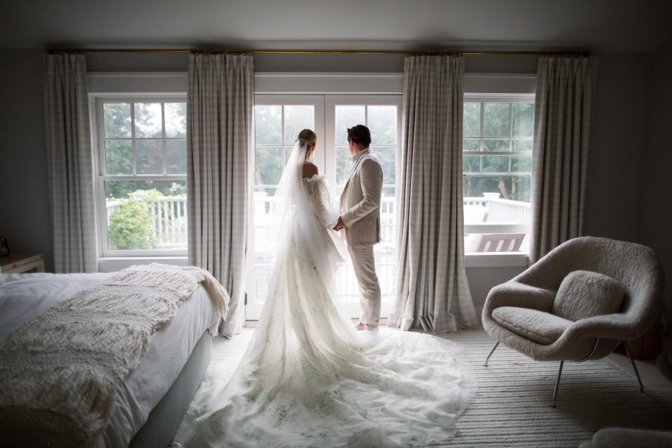 The Bride and Groom Said Their Vows Beneath a Floral Chuppah at This Hamptons Backyard Wedding