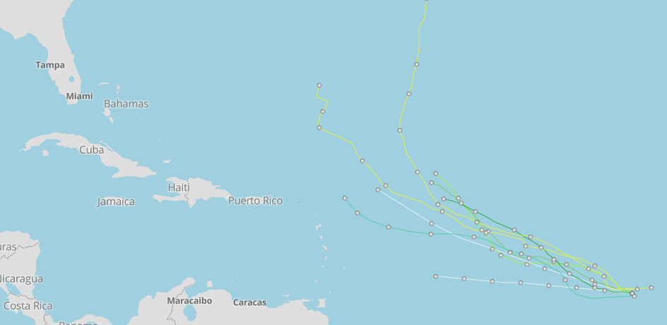 Spaghetti models for Invest 99L 6 a.m. Aug. 17, 2023.