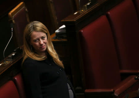 Fratelli D'Italia party leader Giorgia Meloni attends before the final vote on gay and unmarried civil unions at the Italy's lower house of Parliament in Rome May 11, 2016. REUTERS/Alessandro Bianchi