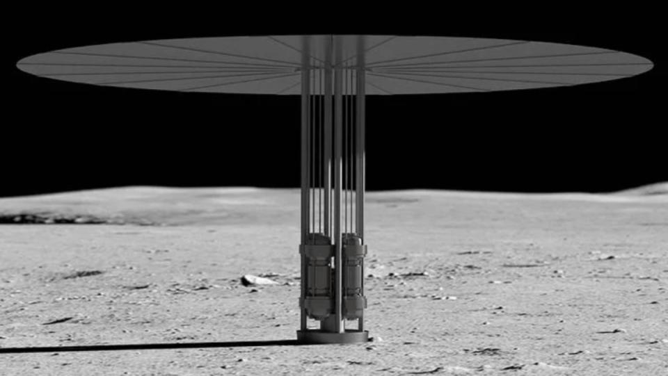 A visualization of a nuclear fission reactor on the surface of the Moon, which NASA wants to establish to aid its Artemis mission.