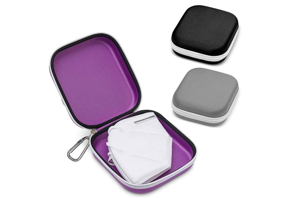 Purple, black, and grey zippered face mask case