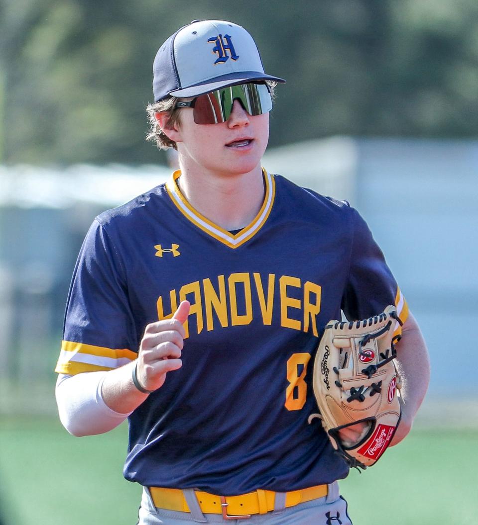 Hanover's Johnny McDonald during a game against Plymouth South on Wednesday, May 18, 2022.