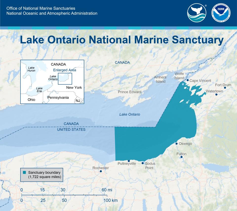 A map of the newly designated Lake Ontario National Marine Sanctuary in New York.