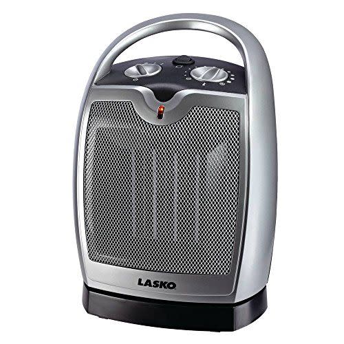 Lasko Ceramic Portable Space Heater with Adjustable Thermostat - Features Widespread Oscillation to Distribute Warm Air, Silver 5409