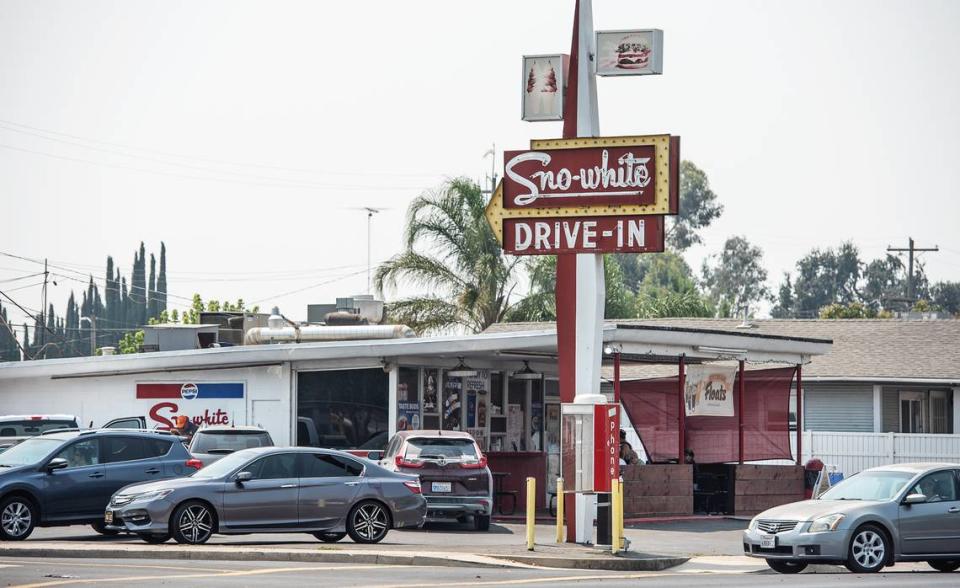 Sno-White Drive-In in Riverbank, Calif., on Tuesday August 25, 2020. Riverbank has fined four businesses for violating coronavirus public health orders.