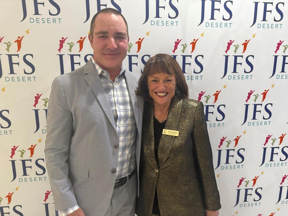 JFS board members Lee Erwin and Aviva Snow attend the Jewish Family Service of the Desert's annual patron party on Dec. 10, 2023.