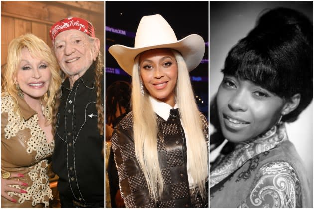 Dolly Parton and Willie Nelson; Beyoncé; Linda Martell - Credit: Katherine Bomboy/NBC via Getty Images; Kevin Mazur/Getty Images for The Recording Academy; Michael Ochs Archives/Getty Images