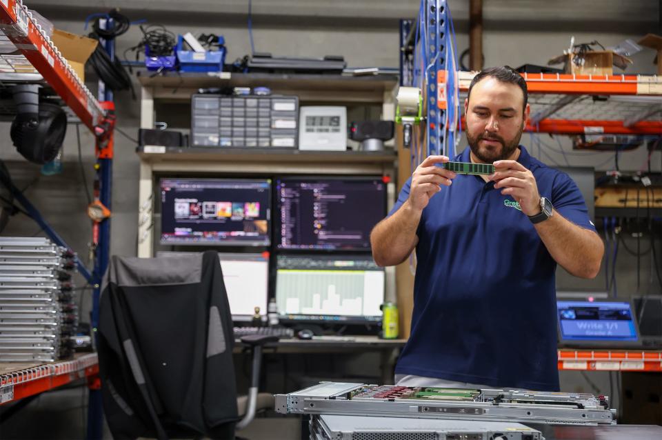 Anuar Garcia , founder and CEO of GreenTek Solutions, works on computers in his 23,900-square-foot warehouse in Houston. GreenTek Solutions is an IT asset disposition company that helps midsized to large corporations dispose of their excess IT equipment. GreenTek makes sure company data is erased or destroyed, and that their equipment doesn’t end up in a landfill.