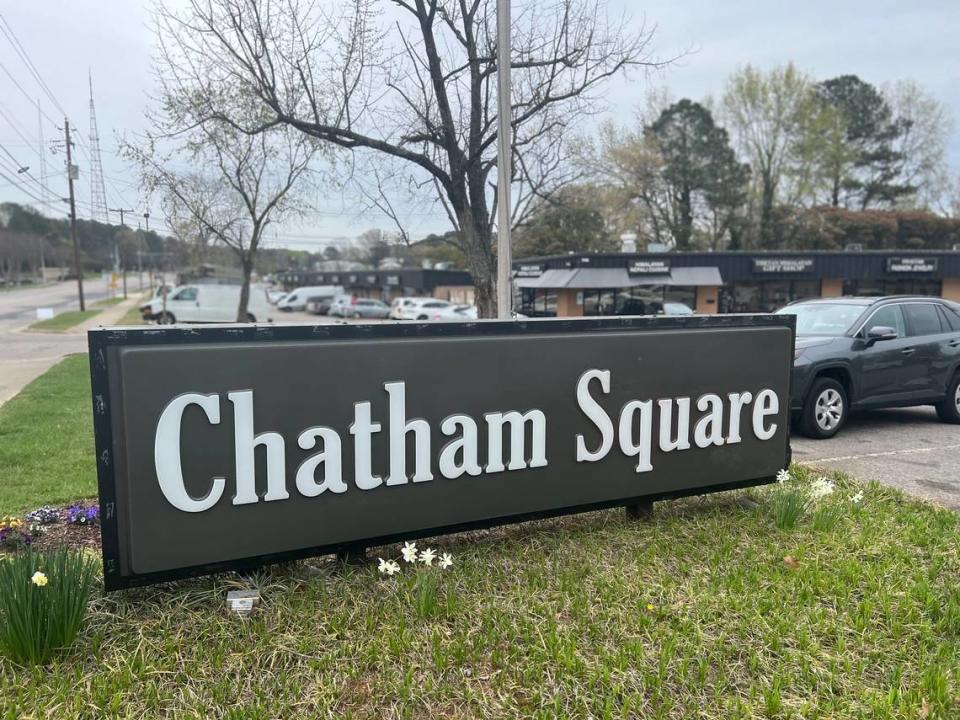 Photo of Chatham Square signage. The shopping center is included in a 37-acre parcel of land in Cary that hit the market on March 22.