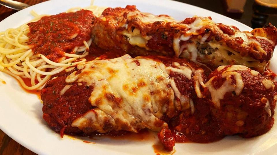 The Paisano’s Sampler at Paisano’s Italian Restaurant & Lounge includes fan favorites chicken Parmesan, lasagna, Italian sausage and meatballs. The dish is served with spaghetti.