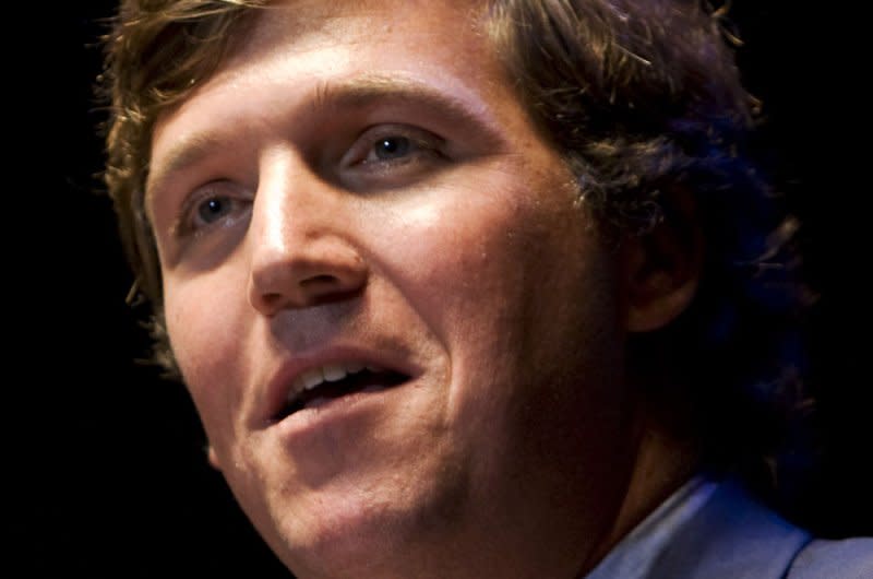 Tucker Carlson speaks at Rally for the Republic held by Former Republican presidential candidate Rep. Ron Paul at the Target Center in Minneapolis in 2008. File Photo by Patrick D. McDermott/UPI