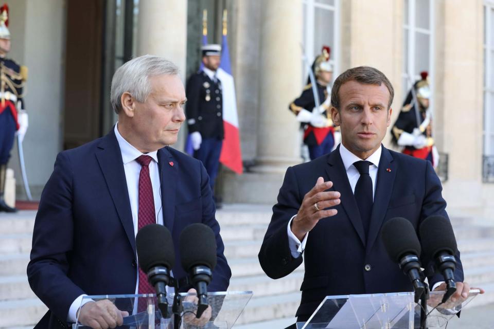 Antti Rinne and Emmanuel Macron met in Paris (AFP/Getty Images)