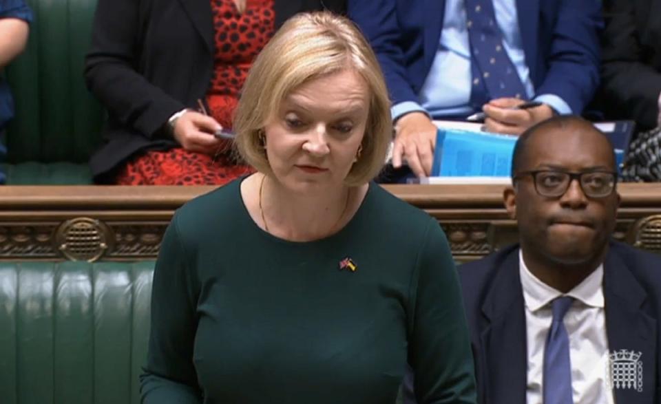 Prime Minister Liz Truss speaking in the House of Commons to set out her energy plan to shield households and businesses from soaring energy bills (House of Commons/PA) (PA Wire)