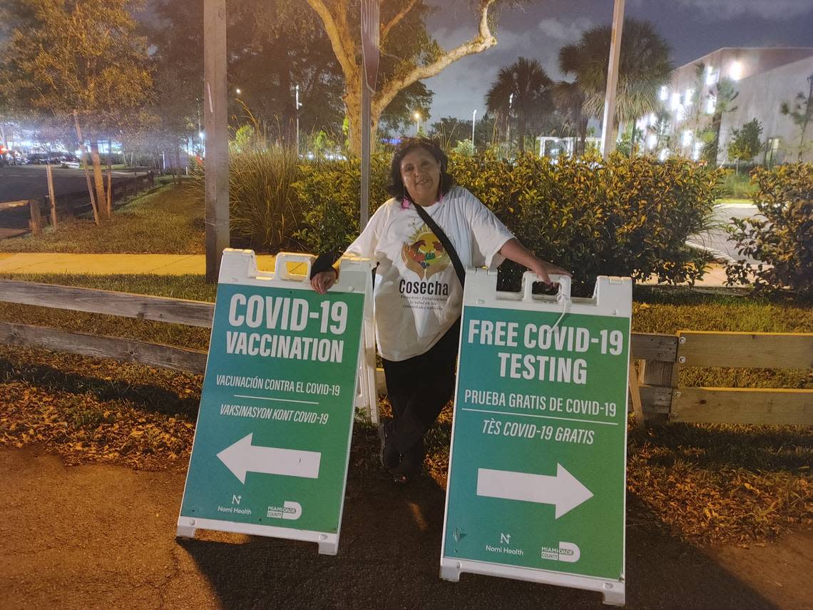 Yaquelin Lopez stands outside a COVID-19 vaccination center. The Somos Salud Cosecha project, which ran from August 2021 to July, aimed to address health inequities faced by Latino migrants and farm workers.