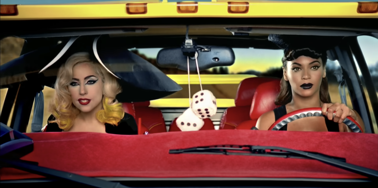 a couple of women in a car