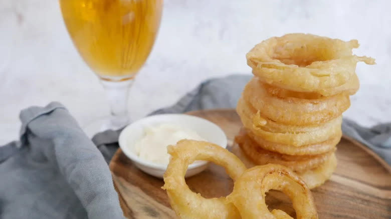 Beer battered onion ring stack