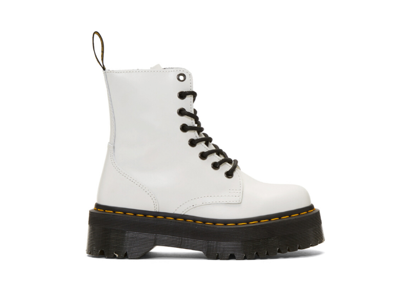 Dr. Martens White Jadon Retro Quad Boots. Image via Ssense.