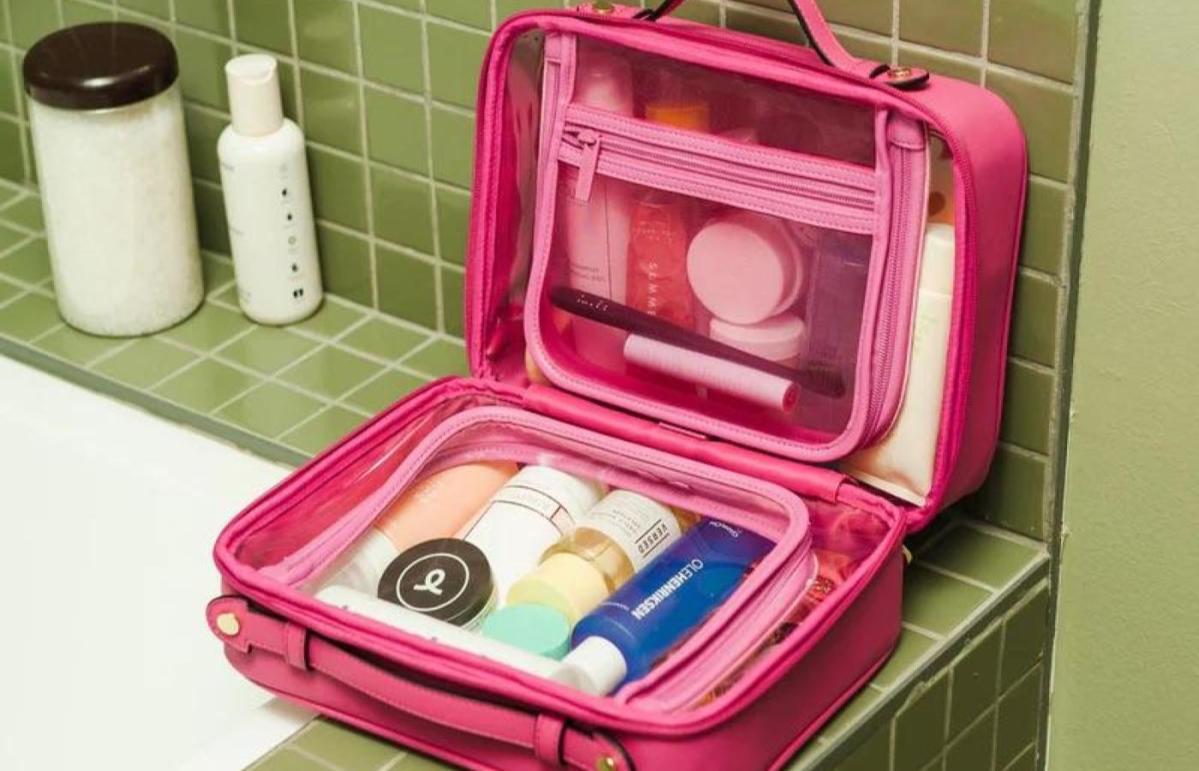 TSA Compliant Clear Travel Bag-Pink Airplane Print