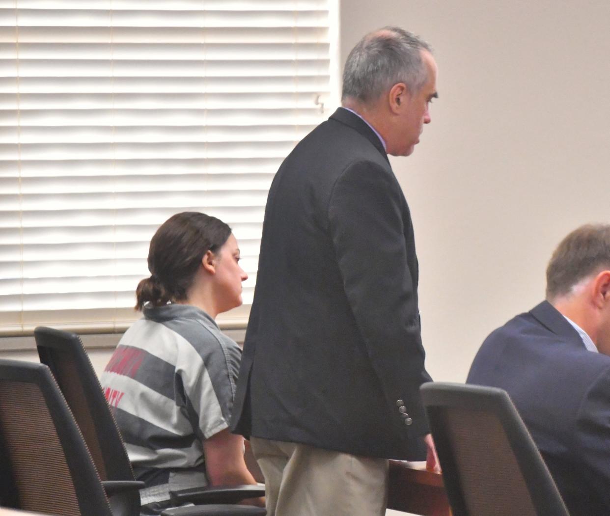 Attorney at Law Mark Barber stands up to speak on behalf of Amber McDaniel (left) at the Wichita County Courthouse on Monday, September 25, 2023.