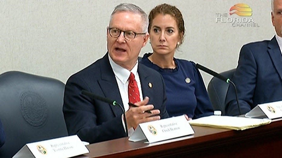 State Rep. Chuck Clemons speaks during the Alachua County legislative delegation meeting on March 17. He discussed his proposal to take control of Gainesville Regional Utilities away from the City Commission.