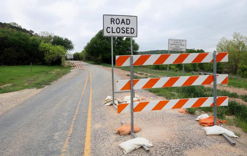 Barricades block the road into the future Palo Pinto Mountains State Park, located in Strawn, on Monday, April 1, 2024. When complete the park will provide 4,800 acres of outdoors recreational space for the metroplex.