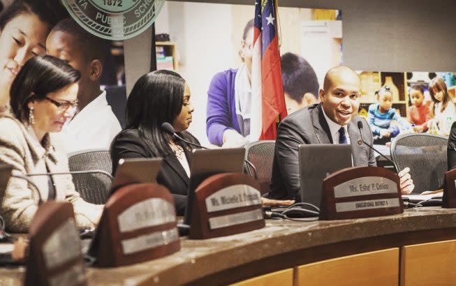 From left, Atlanta Board of Education incumbents Michelle Olympiadis, Eshé Collins and Jason Esteves (Courtesy of Jason Esteves)