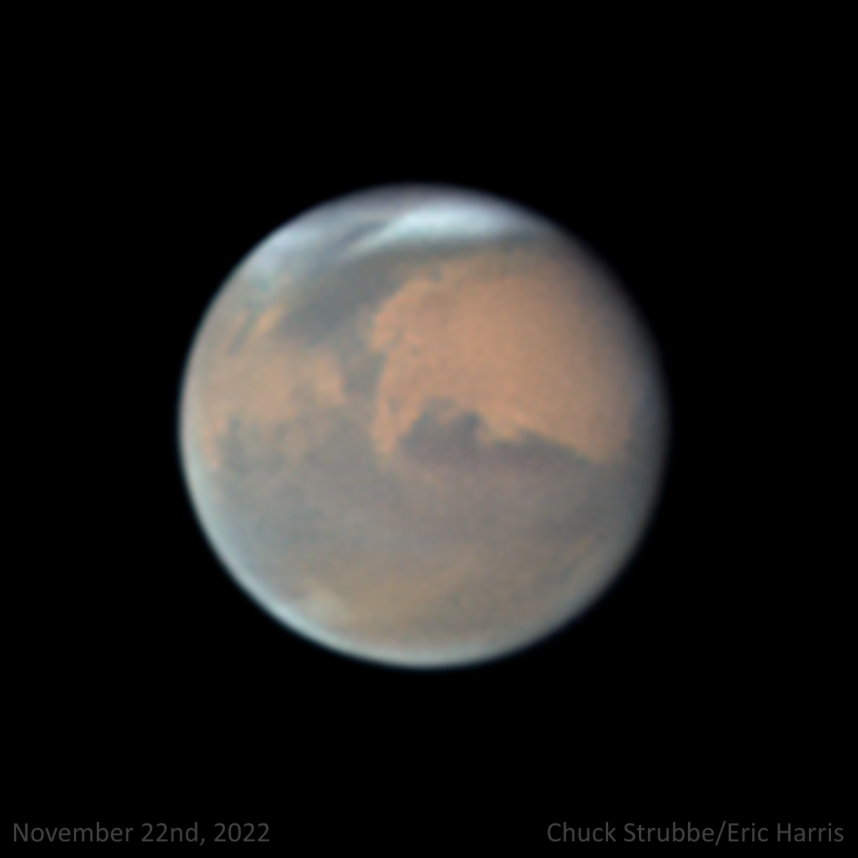 An image taken of Mars at the Cincinnati Observatory on Nov. 22, 2022.