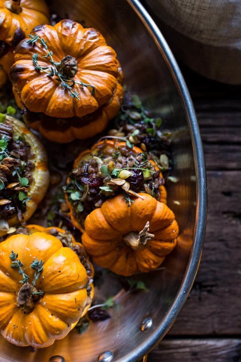 <strong>Get the <a href="https://www.halfbakedharvest.com/nutty-wild-rice-and-shredded-brussels-sprout-stuffed-mini-pumpkins/" target="_blank">Nutty Wild Rice And Shredded Brussels Sprout Stuffed Mini Pumpkins recipe</a> from Half Baked Harvest</strong>
