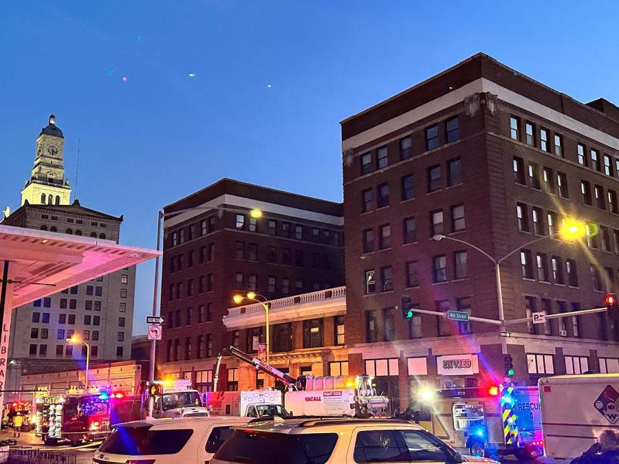 The six-story building at 324 Main St., Davenport — which housed the Mockingbird at left — partially collapsed May 28, 2023, killed three men, and was later demolished.