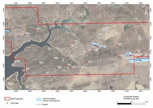 El Cura deposit and regional targets, initial planned drill pad locations.