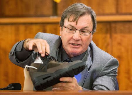 Witness Herbert Hedges, of Nike, testifies during the murder trial testifies during the murder trial of former New England Patriots player Aaron Hernandez at the Bristol County Superior Court in Fall River, Massachusetts, March 17, 2015. REUTERS/Aram Boghosian/Pool