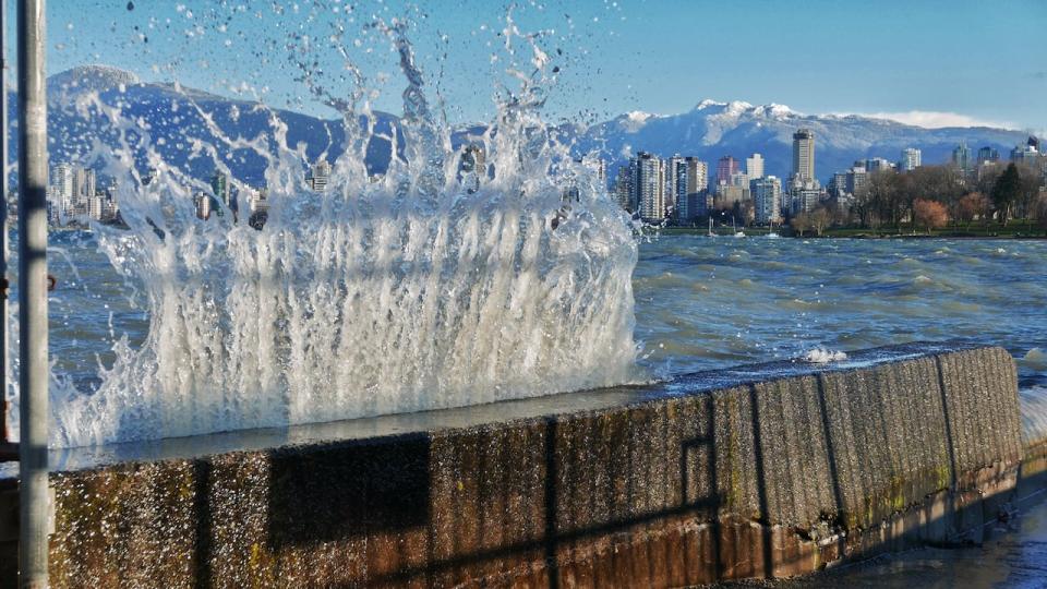 A wave hits a concrete wall at Kitsilano Pool in Vancouver B.C. on a windy Dec. 4.