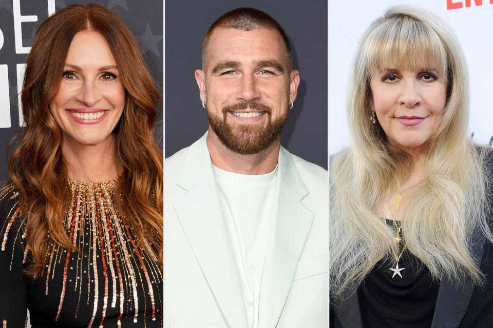 <p>Presley Ann/Getty; JC Olivera/Getty; Gregg DeGuire/WireImage</p> Julia Roberts, Travis Kelce, Stevie Nicks