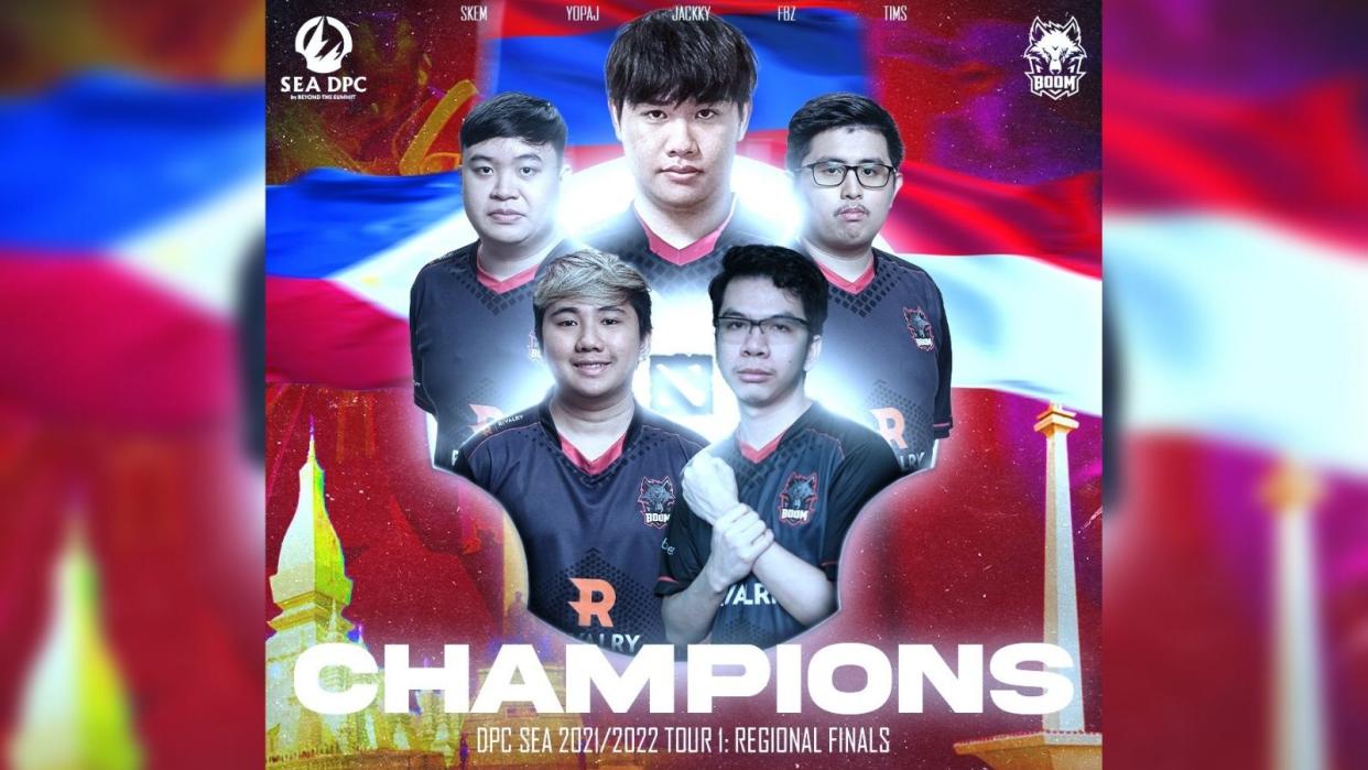 BOOM Esports claimed the championship of the 2021-2022 Dota Pro Circuit Winter Tour Regional Finals for Southeast Asia after they defeated T1 in the grand finals. (Photo: BOOM Esports)