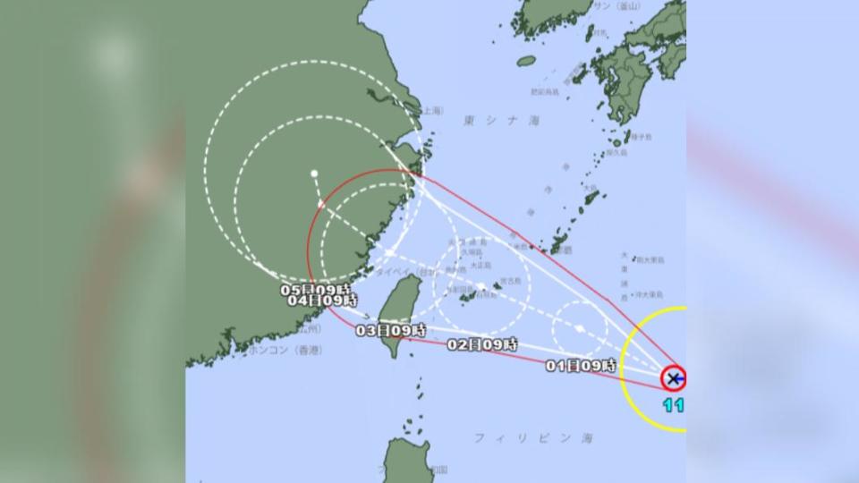 日本氣象廳南修海葵颱風路徑，3日將靠近北台灣。（圖／翻攝自日本氣象廳）